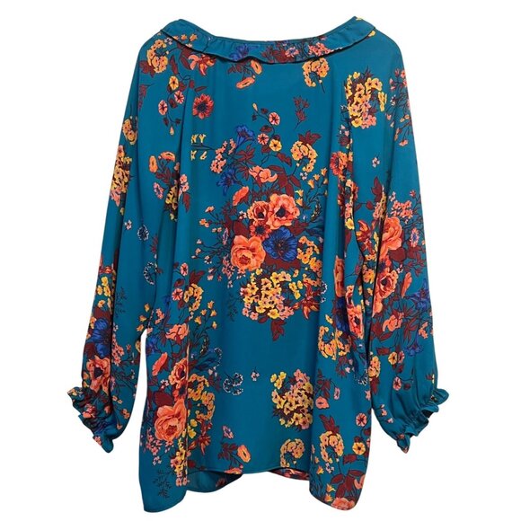 Pioneer Woman Teal Floral Long Sleeve Blouse XXXL Polyester Casual Comfortable - Picture 2 of 16